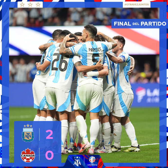 美洲杯小组赛:阿根廷2-0加拿大 布坎南失良机 马丁内斯奉献精彩扑救